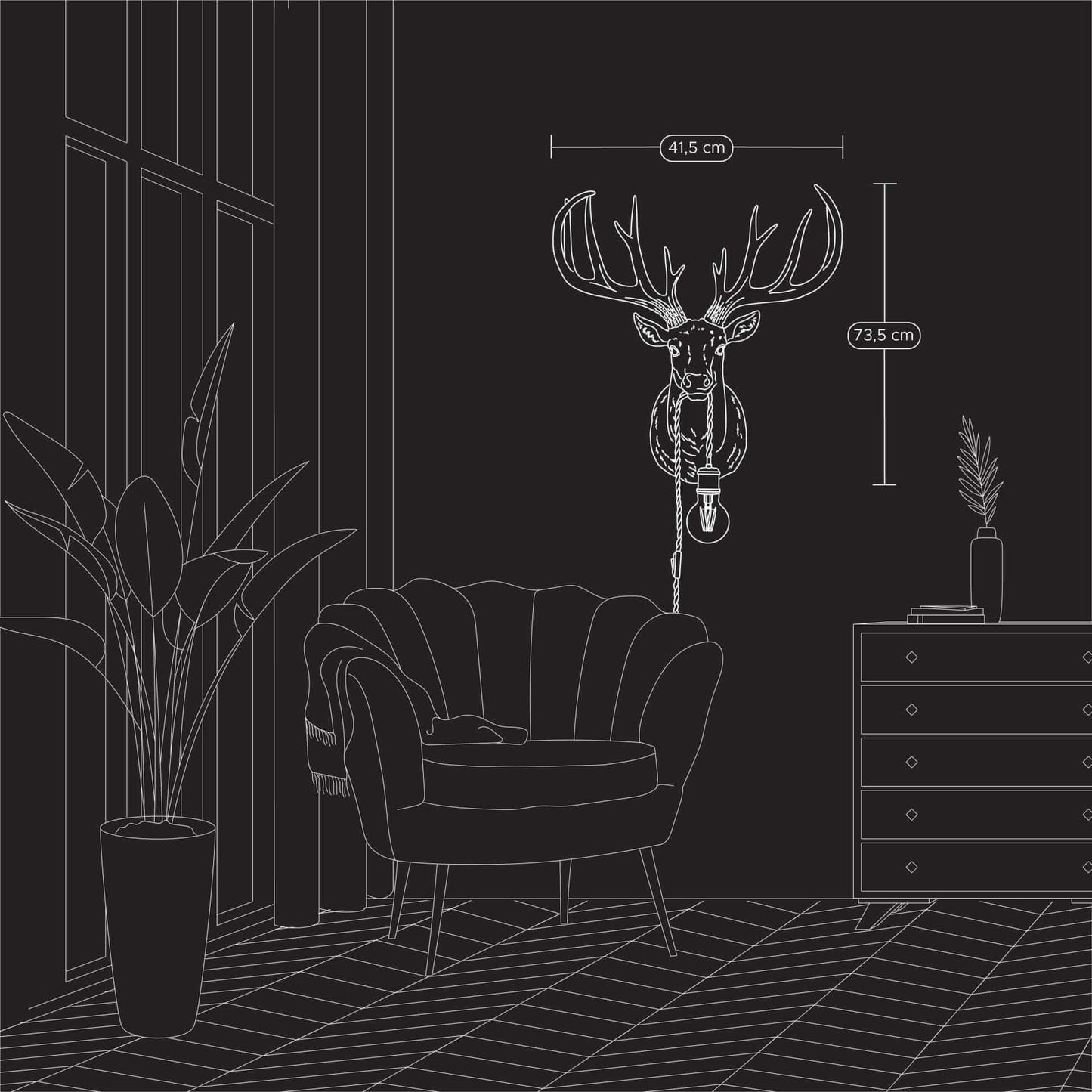 Vegglampe hjort - "Harry"